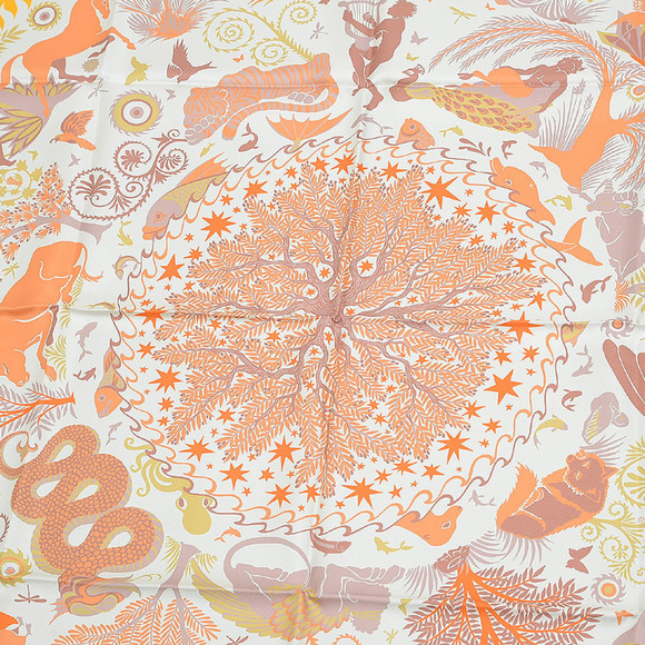 HERMES Carre 90 scarf double face le Charme d'Orphee bouton d'or/claim - Picture 2 of 6